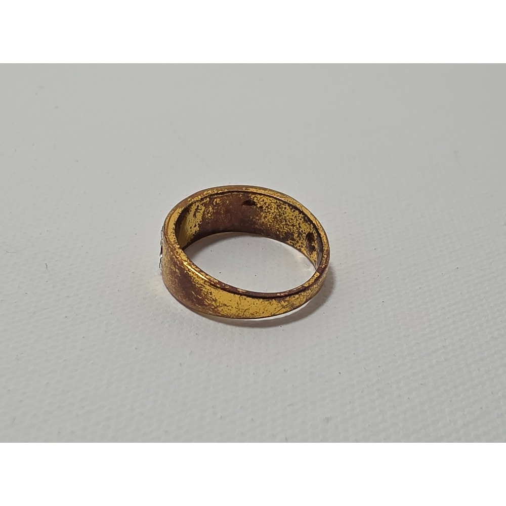 Vintage Gold Tone Pink and Clear Rhinestone Wide Band Ring Size 9 - Picture 6 of 8